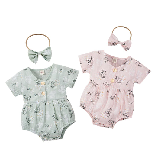 Floral Detail Romper + Bow Headband