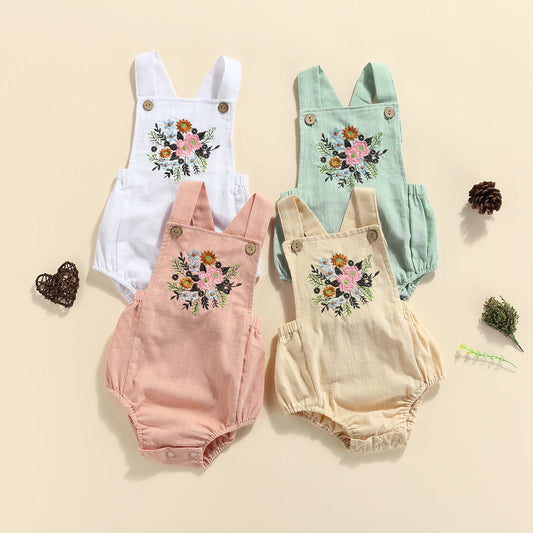 Floral Detailed Suspender Romper