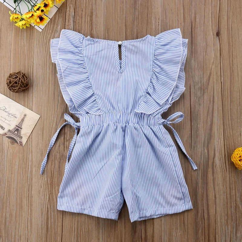 Striped Ruffle Sleeved Romper