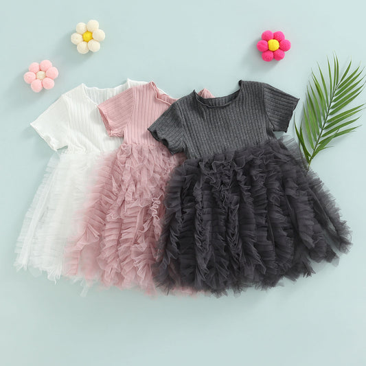 Ribbed Stitching, Fluffy A-Line Dress