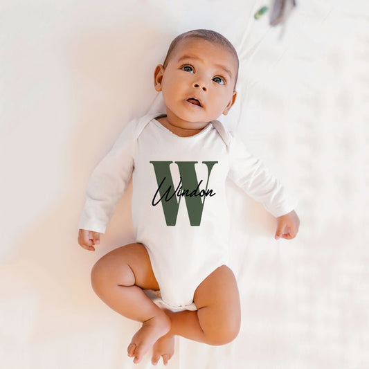 3M - 9M Olive Baby Name + Initial Onesie (Custom)